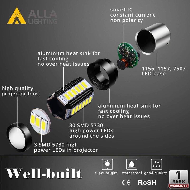 Alla Lighting 2800lm BA15S 1156 LED Bulbs, White Back-up Reverse/Signal/Brake/Tail/DRL Lights 7506 P21W 1141 3497 1003 1073 199 2396 93 97 6000K Xenon Super Bright 12V 5730 33-SMD Upgrade - Image 4